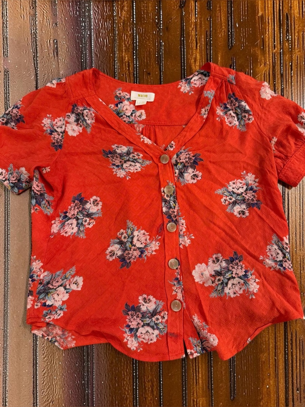Anthropologie Maeve Hansley Button-Front Short Sleeve Top